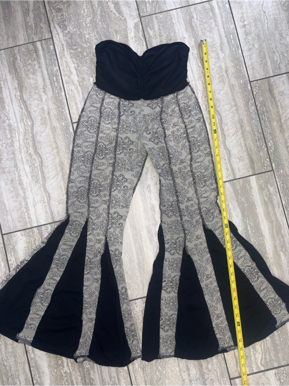 Jayli MEDIUM Black and Grey Boho Festival Pants with Flared Bells Soft Stretchy